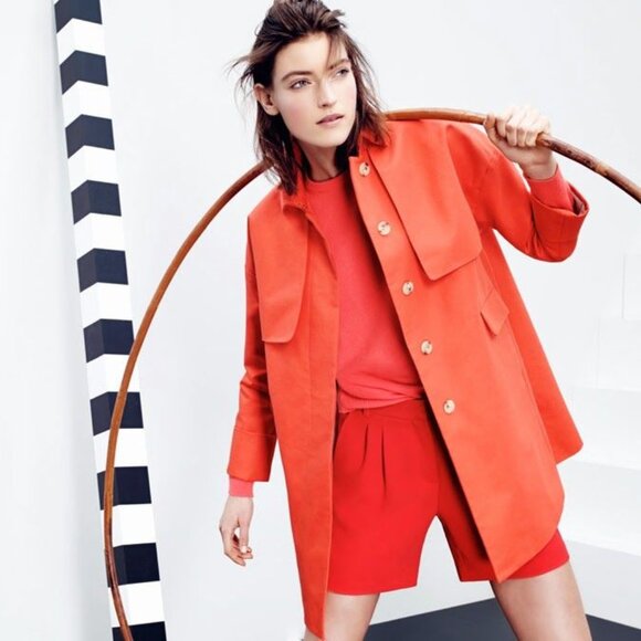 J. Crew Orange Twill Swing Trench Coat Jacket Size 2 - Picture 3 of 15